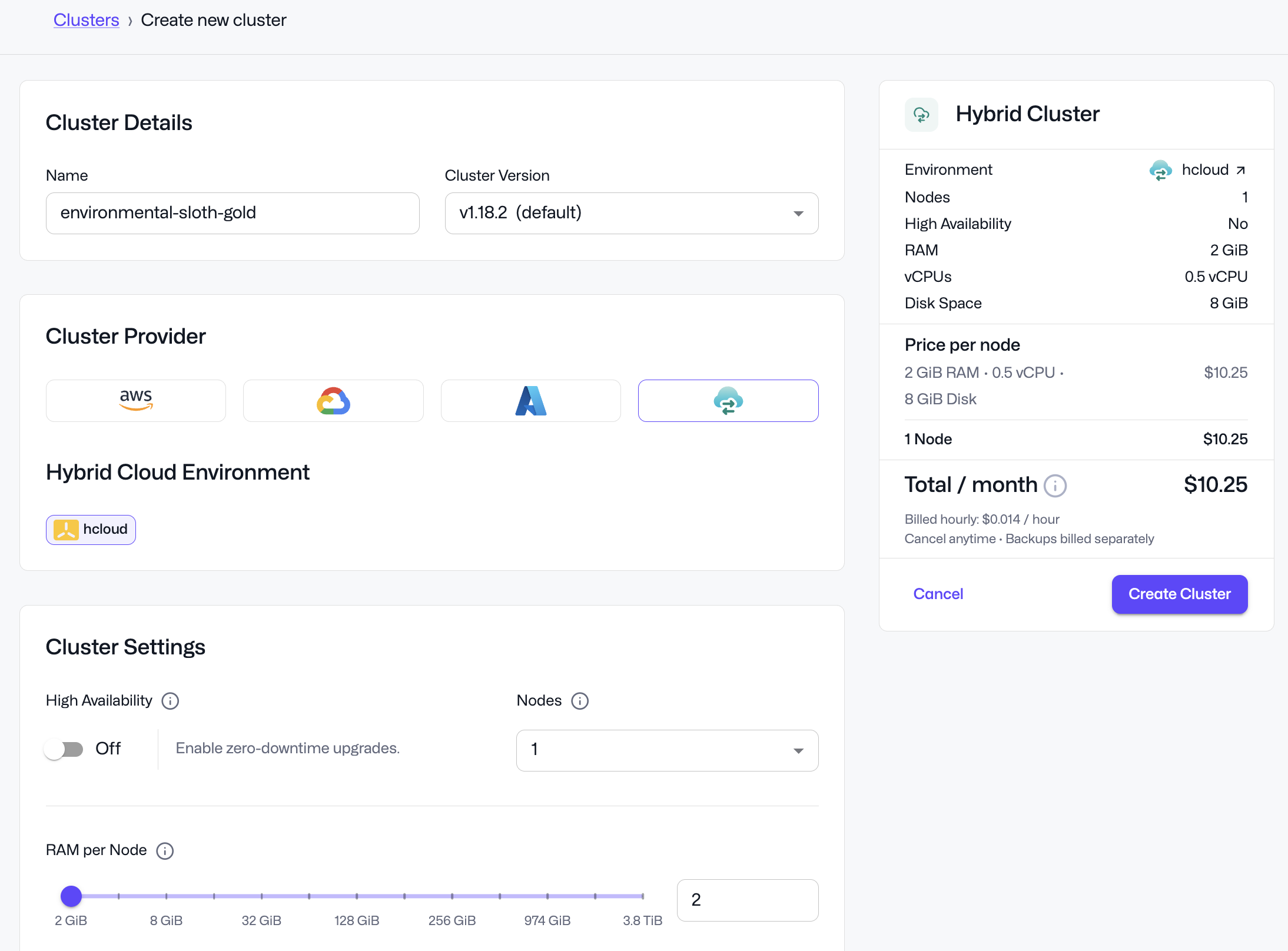 Create Hybrid Cloud Cluster